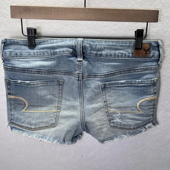 American Eagle Distressed Shortie Shorts Womens 6 Stretch Blue Denim Cute 2367 - Picture 7 of 8